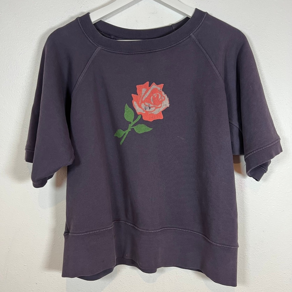 Imogene + Willie Womens Penny Rose Graphic Short Sleeve Sweatshirt Size L USA